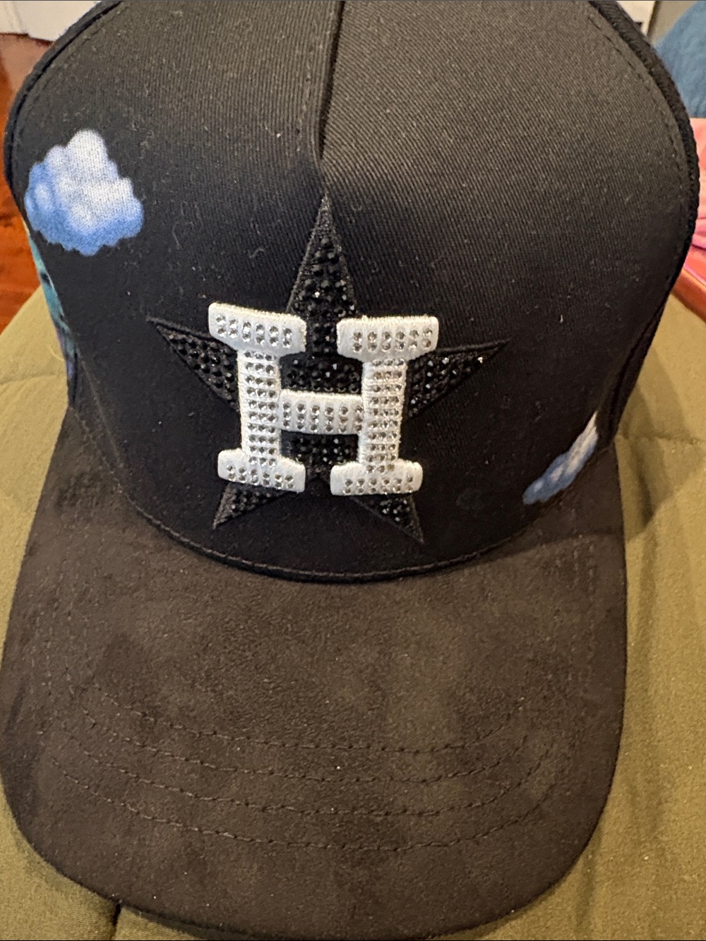Black Hat with Rhinestone 'H' and Star Accent sad boys hat